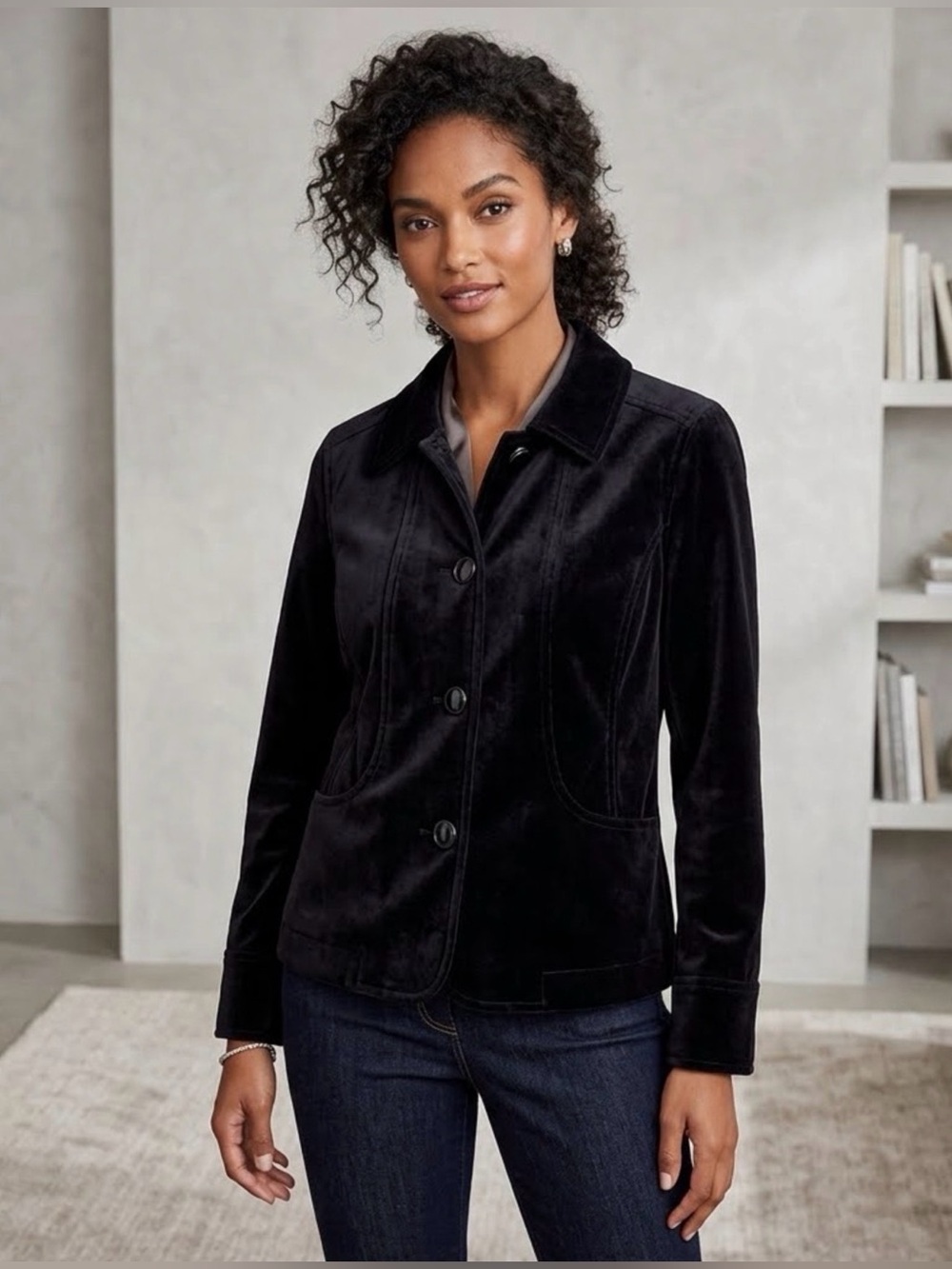 Charter Club Classic Women's Black Velvet Blazer Size 8P Petite